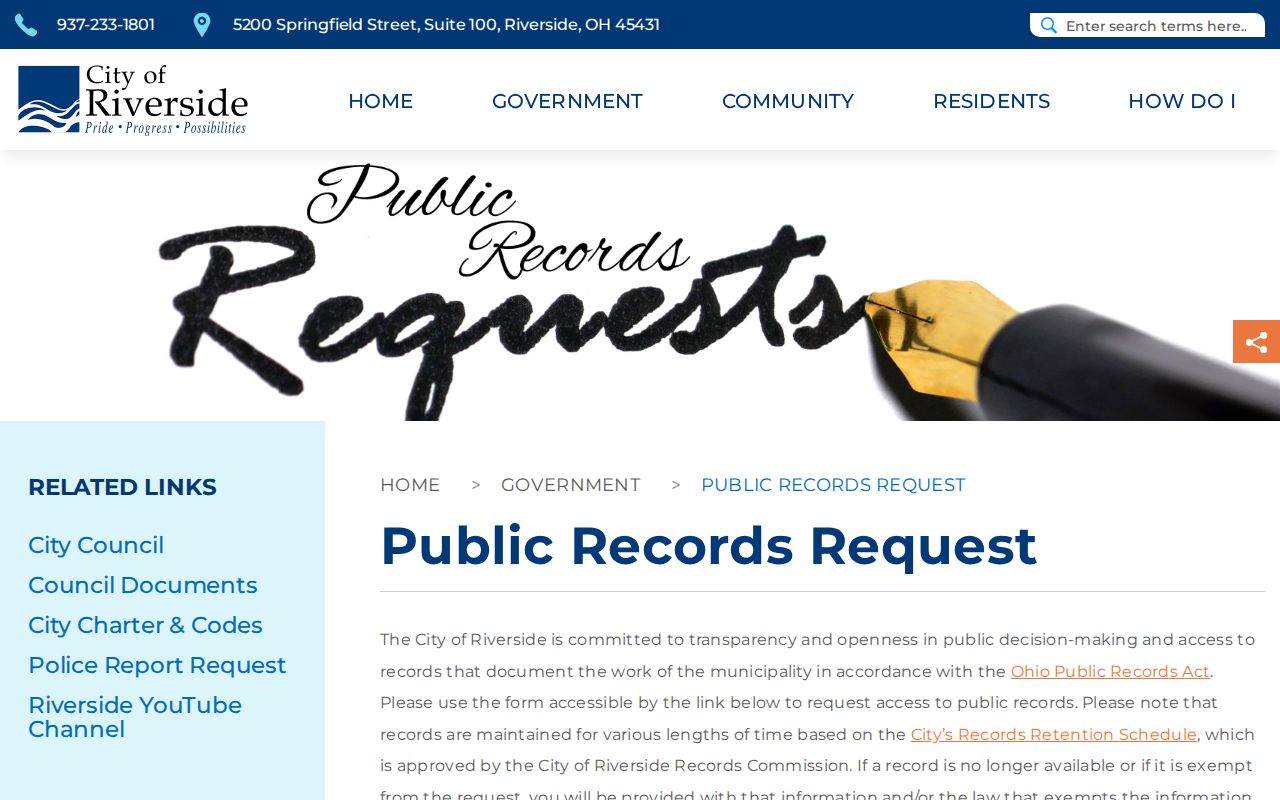 Riverside residents directory city public records request instructions