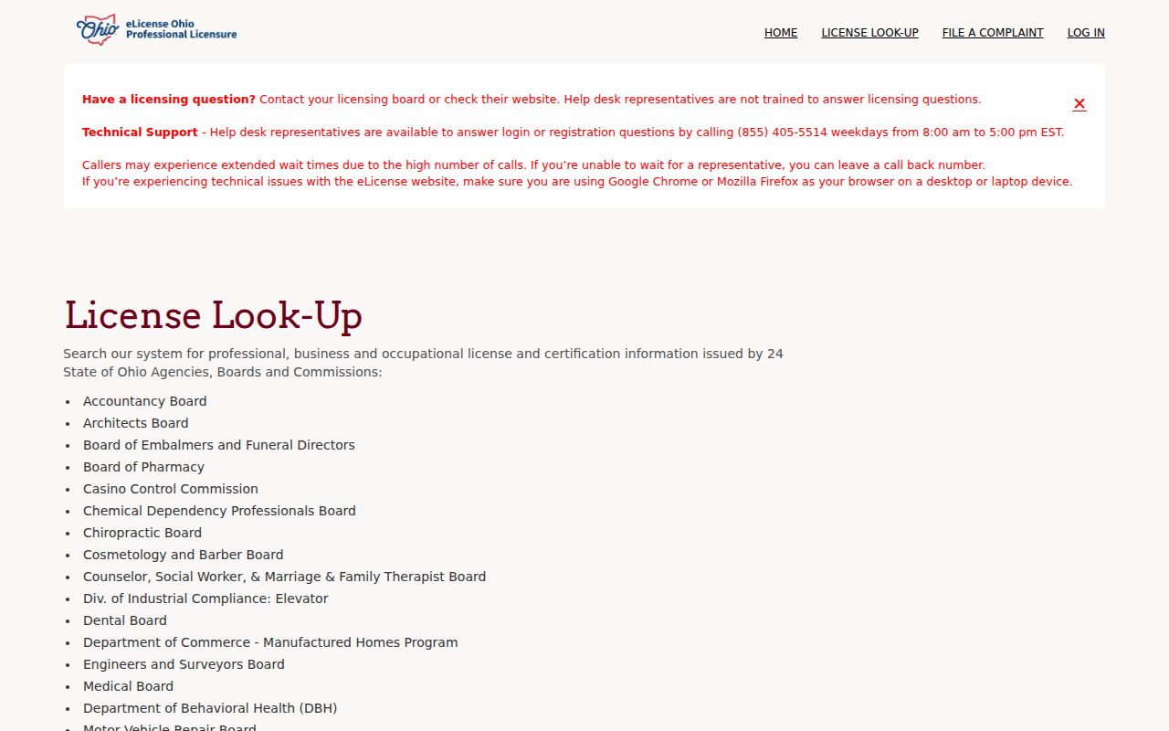 Riverside resident lookup source showing Ohio professional license verification