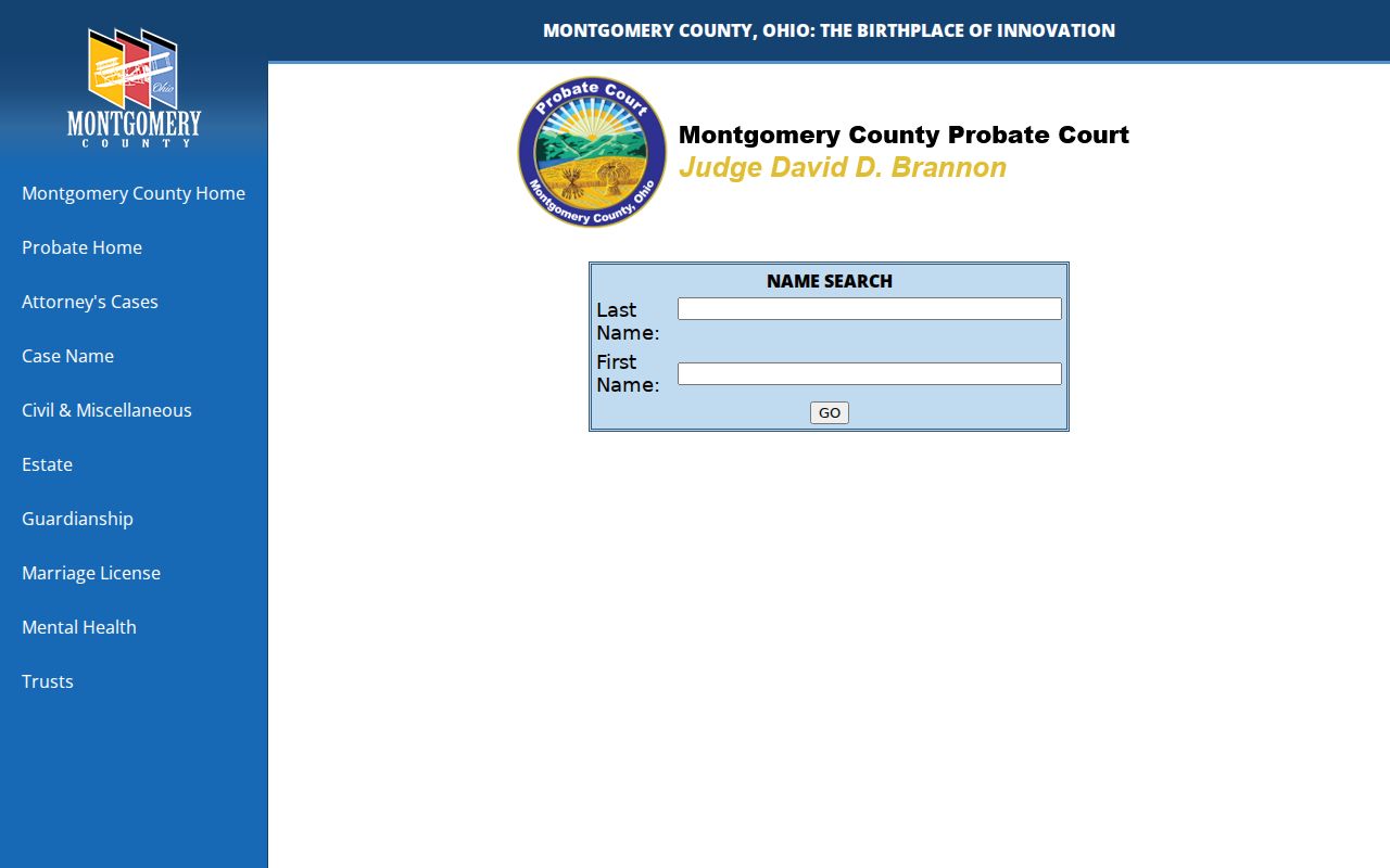 Riverside resident lookup source showing Montgomery County Probate case search