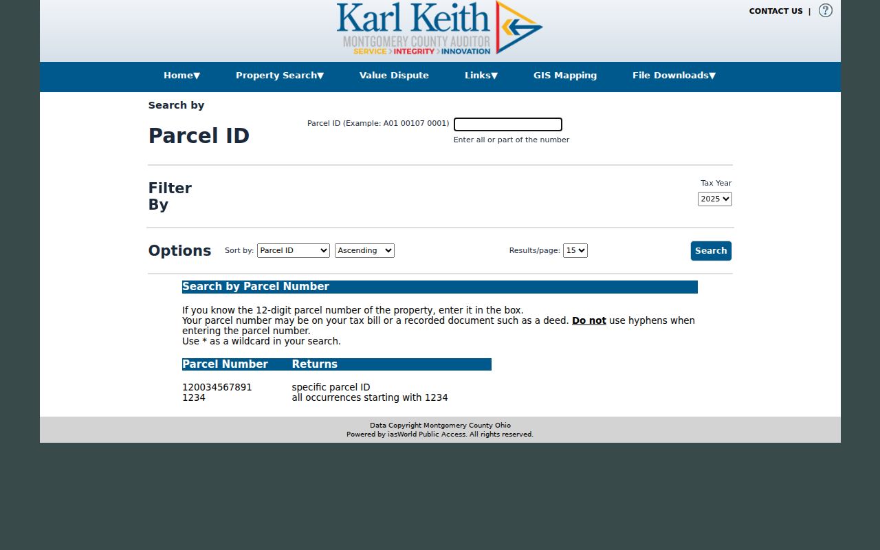 Montgomery County parcel ID search used to verify a Riverside address record